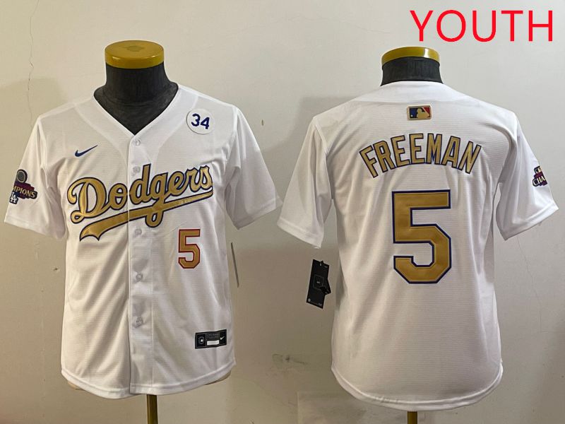 Youth Los Angeles Dodgers #5 Freeman White Champion gold character 2025 Nike MLB Jersey style 4->youth mlb jersey->Youth Jersey